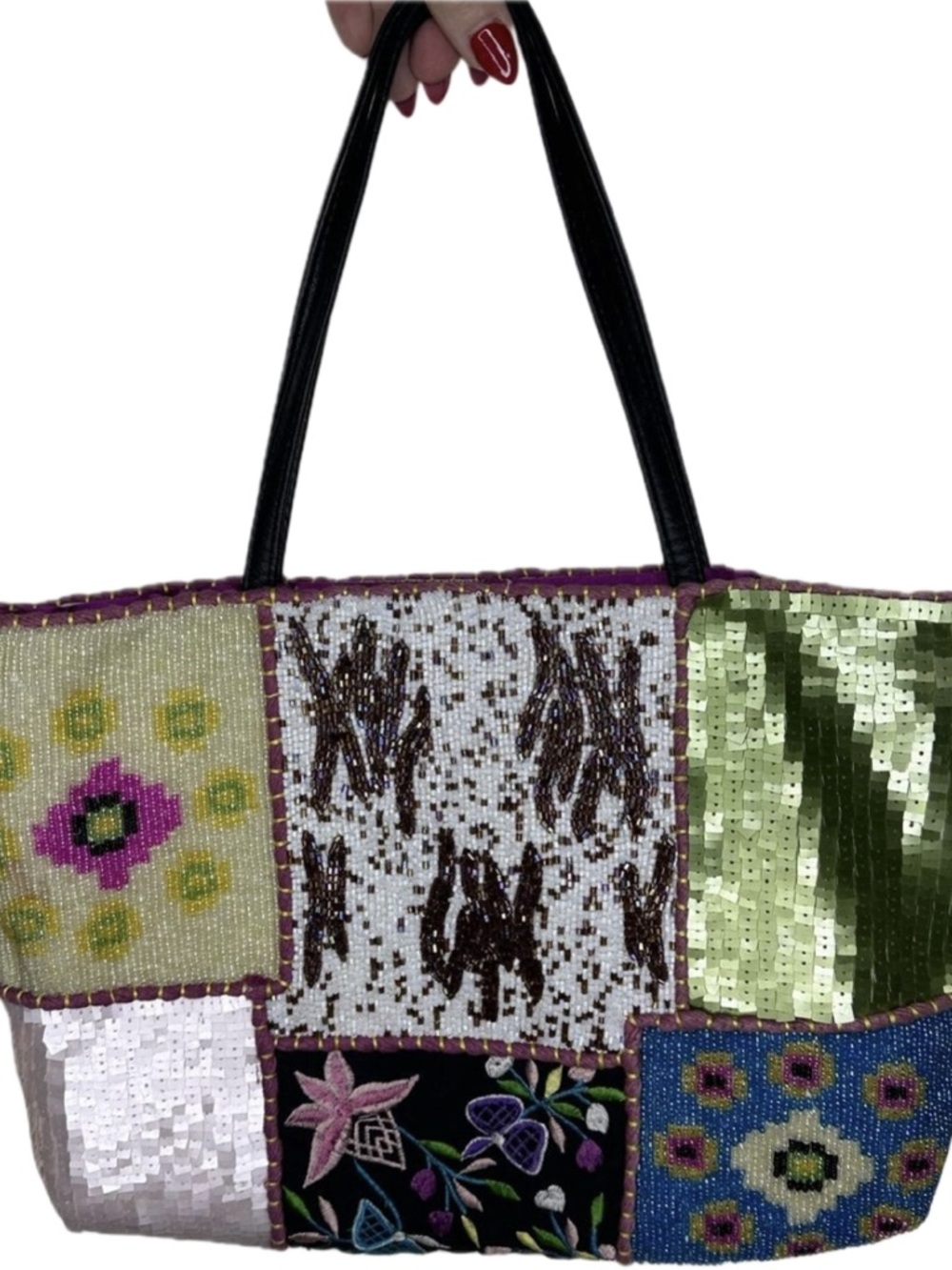 Christiana Beaded Sequin Mini Tote with Black Handles
